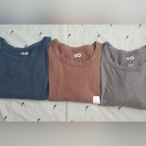 3  Juniors SO Favorite Crew Women's T-Shirt  Size L Short Sleeve Blue/Brown/Grey